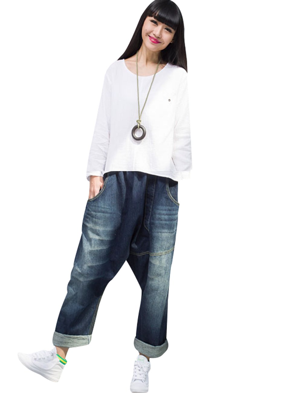 **Yolee Women's High Waist Harem Pants - Loose Fit Big Crotch & Ripped Design for Casual Wear, Yoga, and Lounge Comfort**