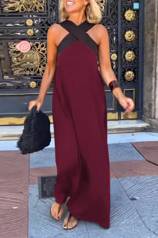 Stylish Crossover Backless Sleeveless Loose Maxi Dress for Women | Summer Beach Party & Evening Wear | Flowy Boho Chic Dress for Vacations & Date Nights