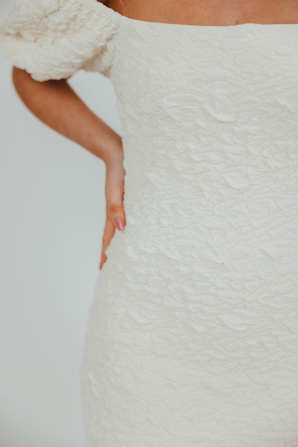 Blakeley Textured Midi Dress in Ivory - Bump Friendly Maternity Dress & Inclusive Sizing (S-3XL) | Perfect for Baby Showers, Bridal Events & Everyday Wear