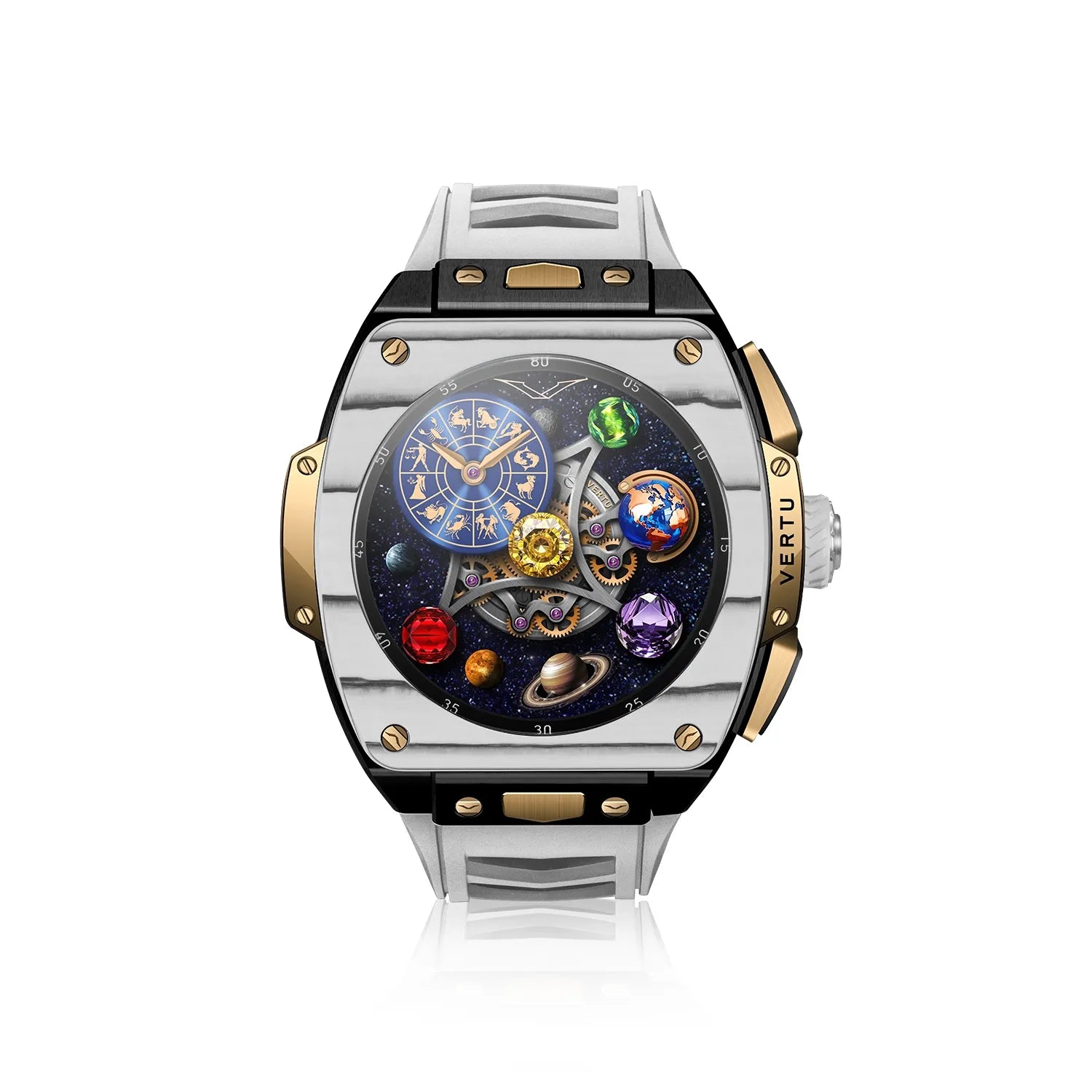 VERTU GRAND Luxury Smartwatch for Men - 18K Gold Plated, Black & White Carbon Fiber, Bluetooth, Fitness Tracker - Perfect for Business, Gifts & Everyday Wear