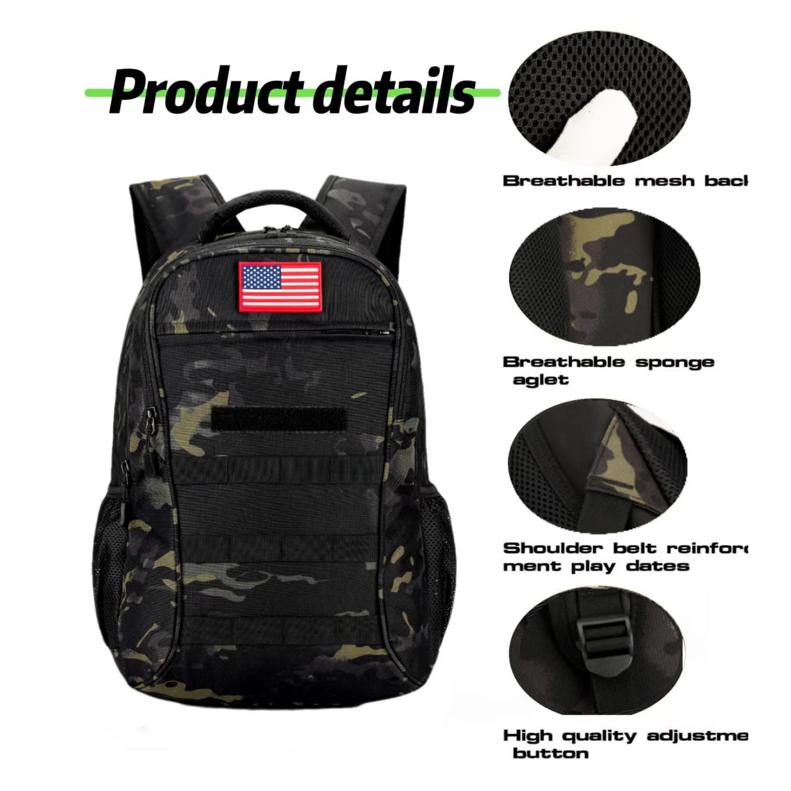 Military Tactical Backpack for Boys 40L - Camo School Backpack with USB Charging Port - Durable Teen & Men's Hiking, Travel & Everyday Use Backpack