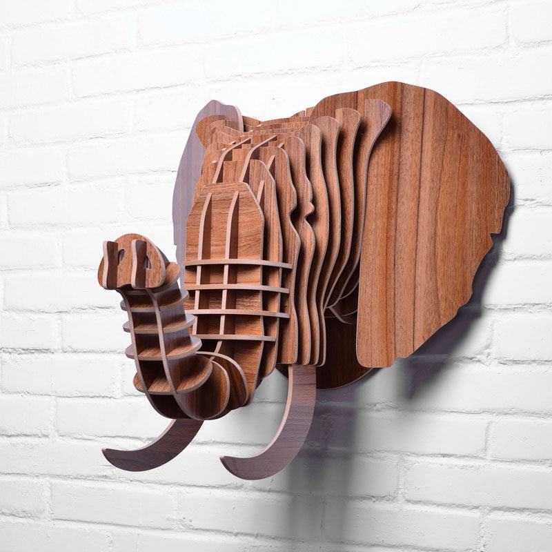 Premium 5mm Wooden Elephant Head Wall Hanging Sculpture - Handcrafted Animal Decor for Living Room, Bedroom & Office - WD012