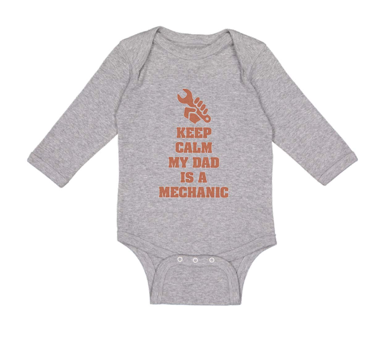 Cute Rascals Baby Long Sleeve Bodysuit - Keep Calm My Dad is A Mechanic | Father's Day Outfit for Boys & Girls | 100% Cotton Oxford Gray | Newborn Infant Clothes | Perfect for Family Photos & Special Occasions