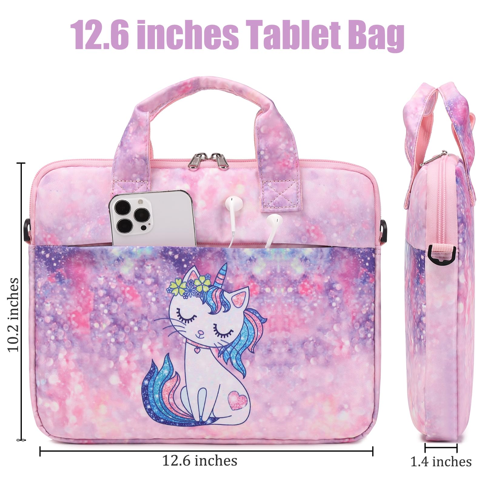 JIANYA 10-12.5 Inch Tablet Sleeve Case for iPad Pro/Air/Mini with Adjustable Shoulder Strap - Waterproof Protective Cover in Marble Purple | Perfect for Work, School & Travel Accessories
