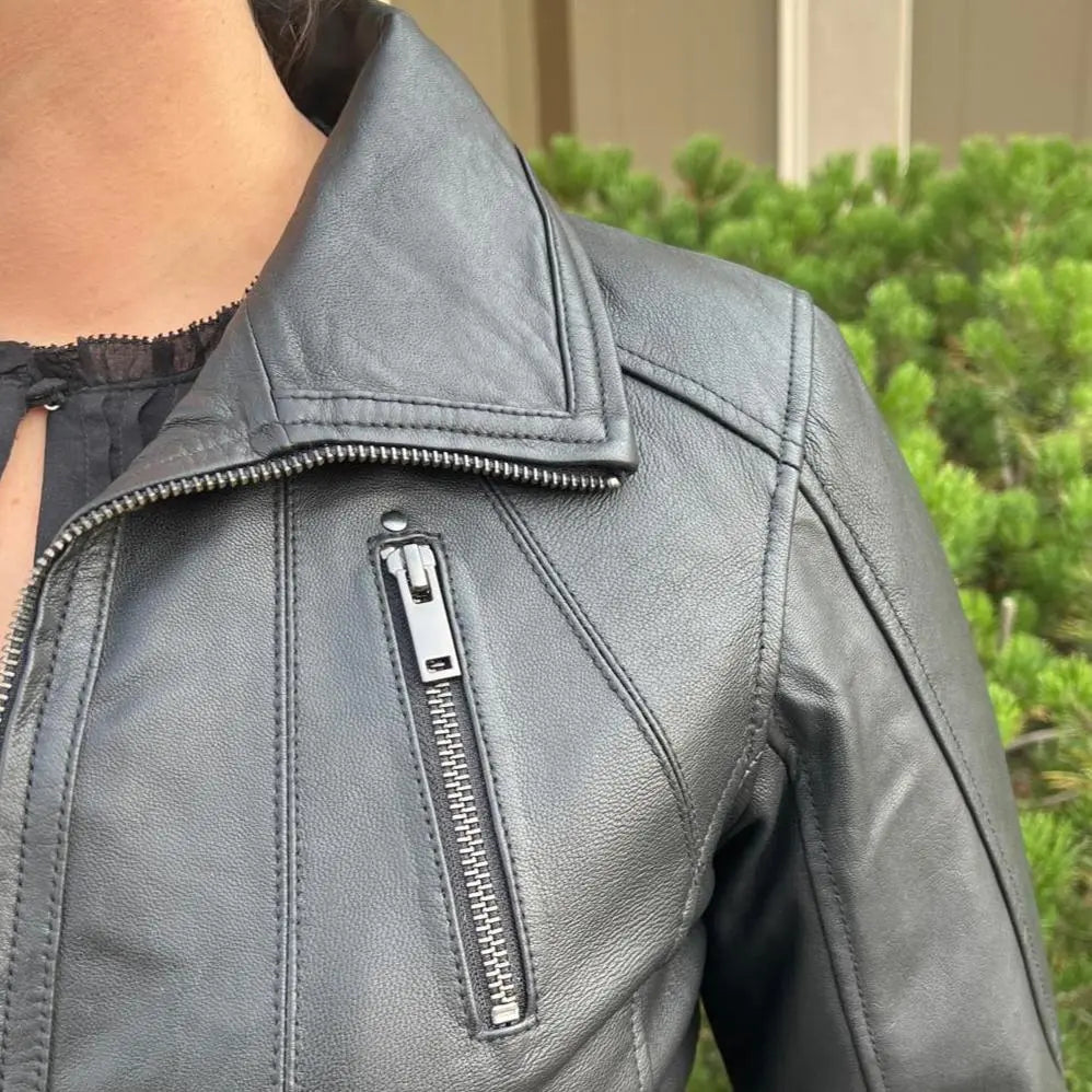 Vintage Women's Lamb Leather Jacket with Classic Collar - Stylish Outerwear for Fall & Winter Fashion, Date Nights & Casual Outings
