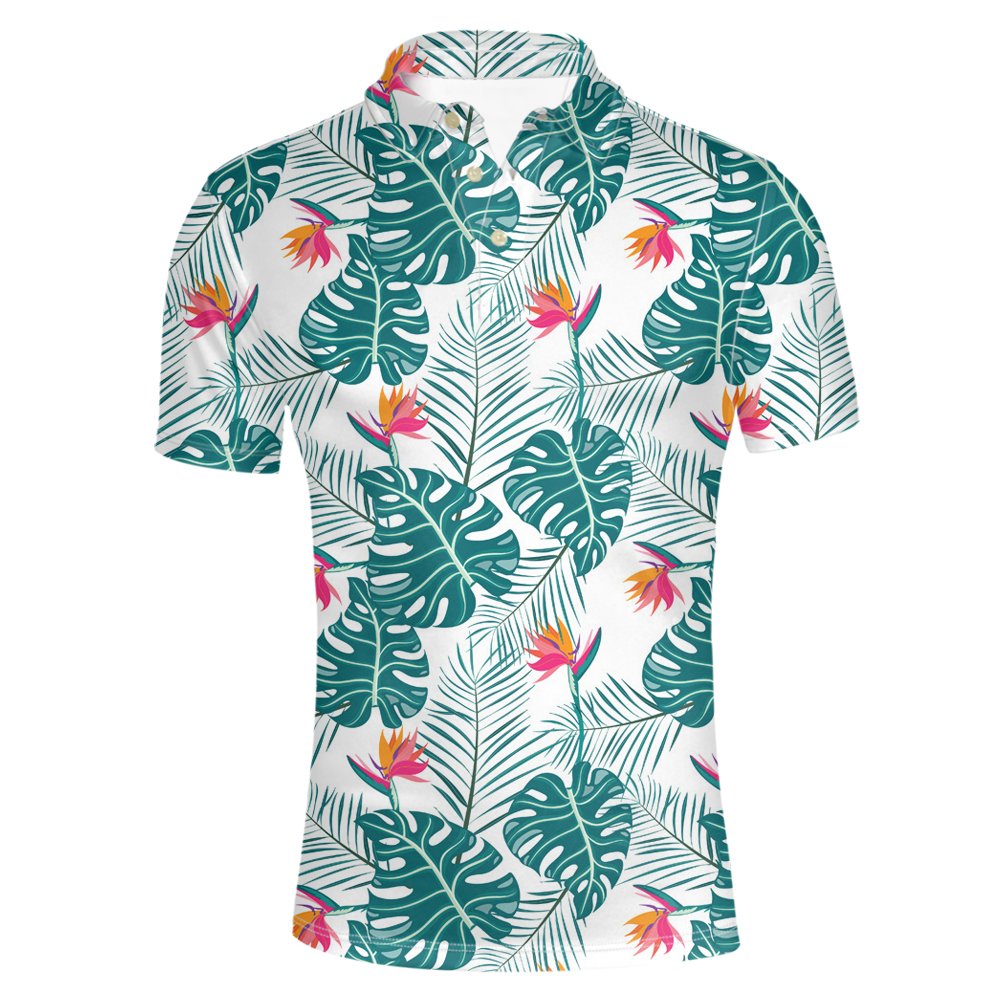HUGS IDEA Men's Hawaiian Short Sleeve Polo Shirts - Breathable Pique Cotton Summer Casual Shirts for Beach, Vacation & Outdoor Activities