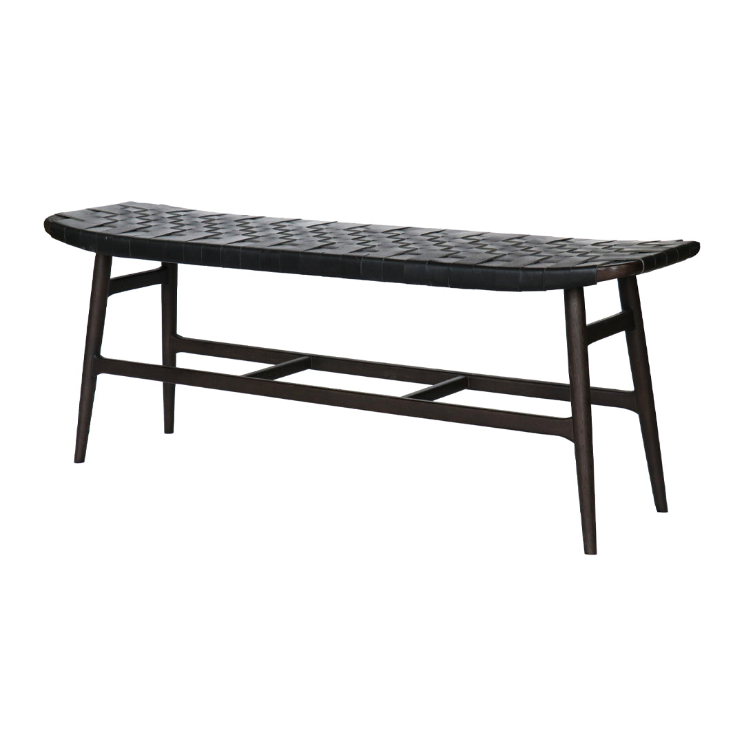 Freja Bench with Leather Stripe Seat - Modern Wooden Entryway Bench for Hallway, Living Room & Bedroom - Durable Home Furniture for Comfortable Seating