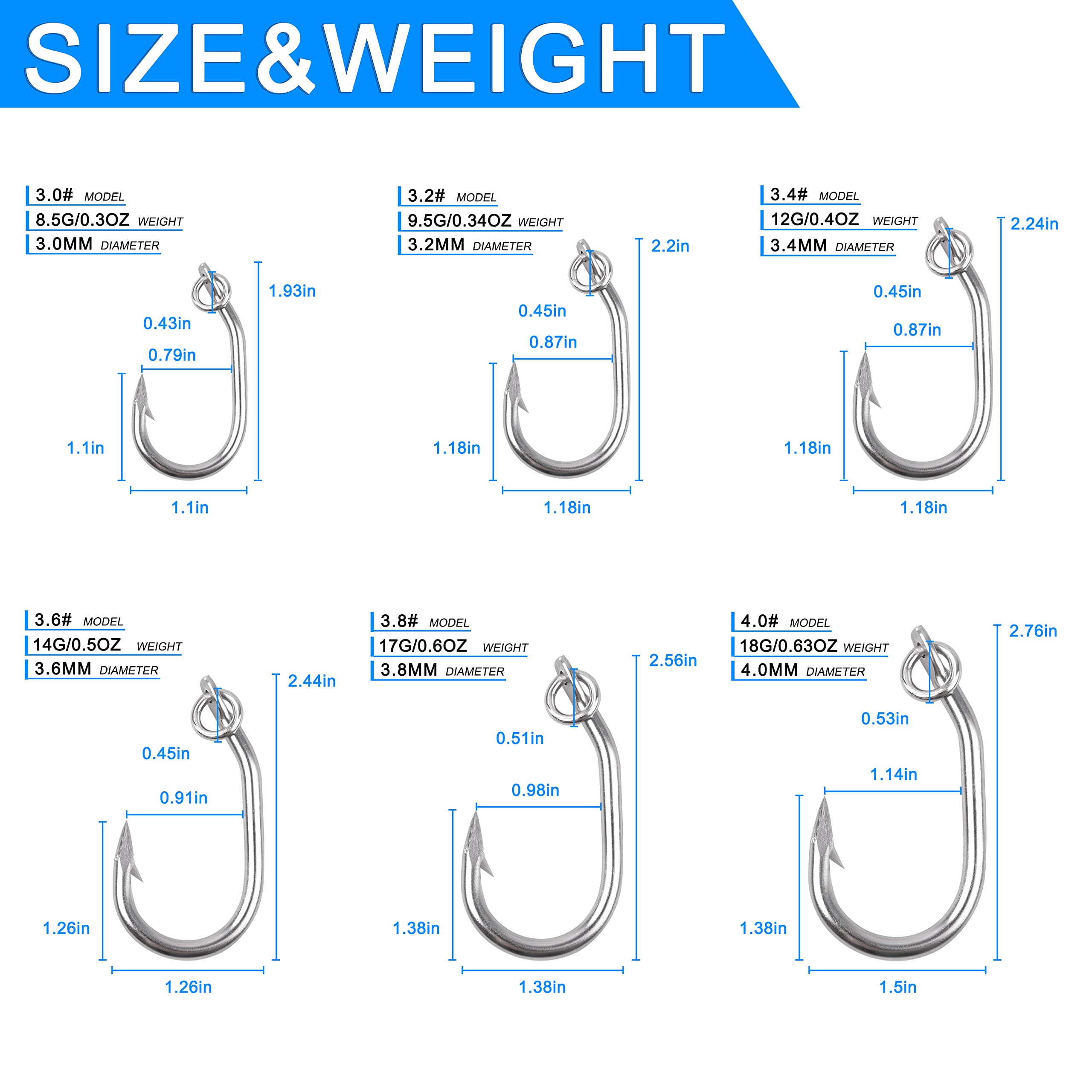 10pcs Ringed Live Bait Fishing Hooks - Stainless Steel Saltwater Big Game Circle Hooks for Tuna, Shark, Swordfish & Catfish | Heavy Duty Ocean Fishing Gear for Deep Sea & Offshore Angling