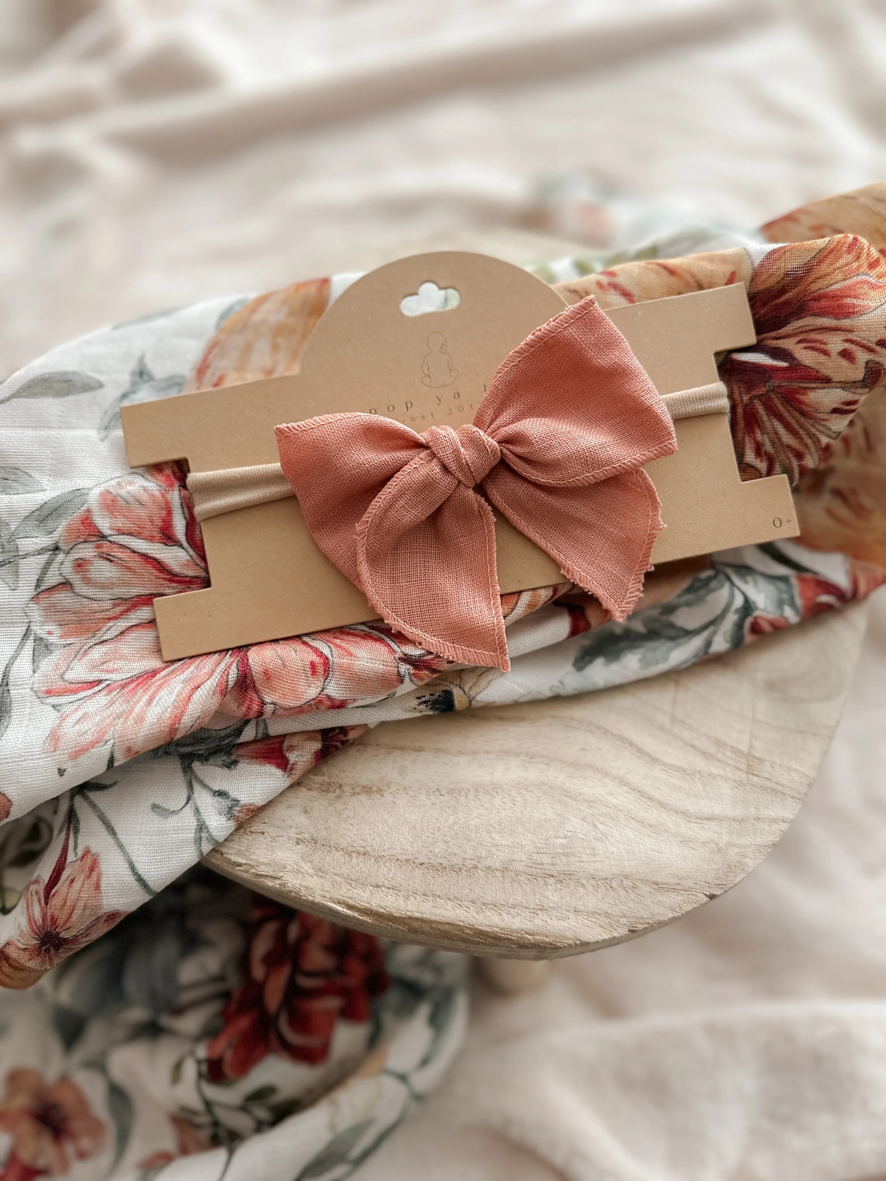 Pop Ya Tot Linen Bow Headband for Baby Girls - Soft Coral Hair Accessory for Newborn, Infant & Toddler - Perfect for Photos, Parties & Everyday Outfits