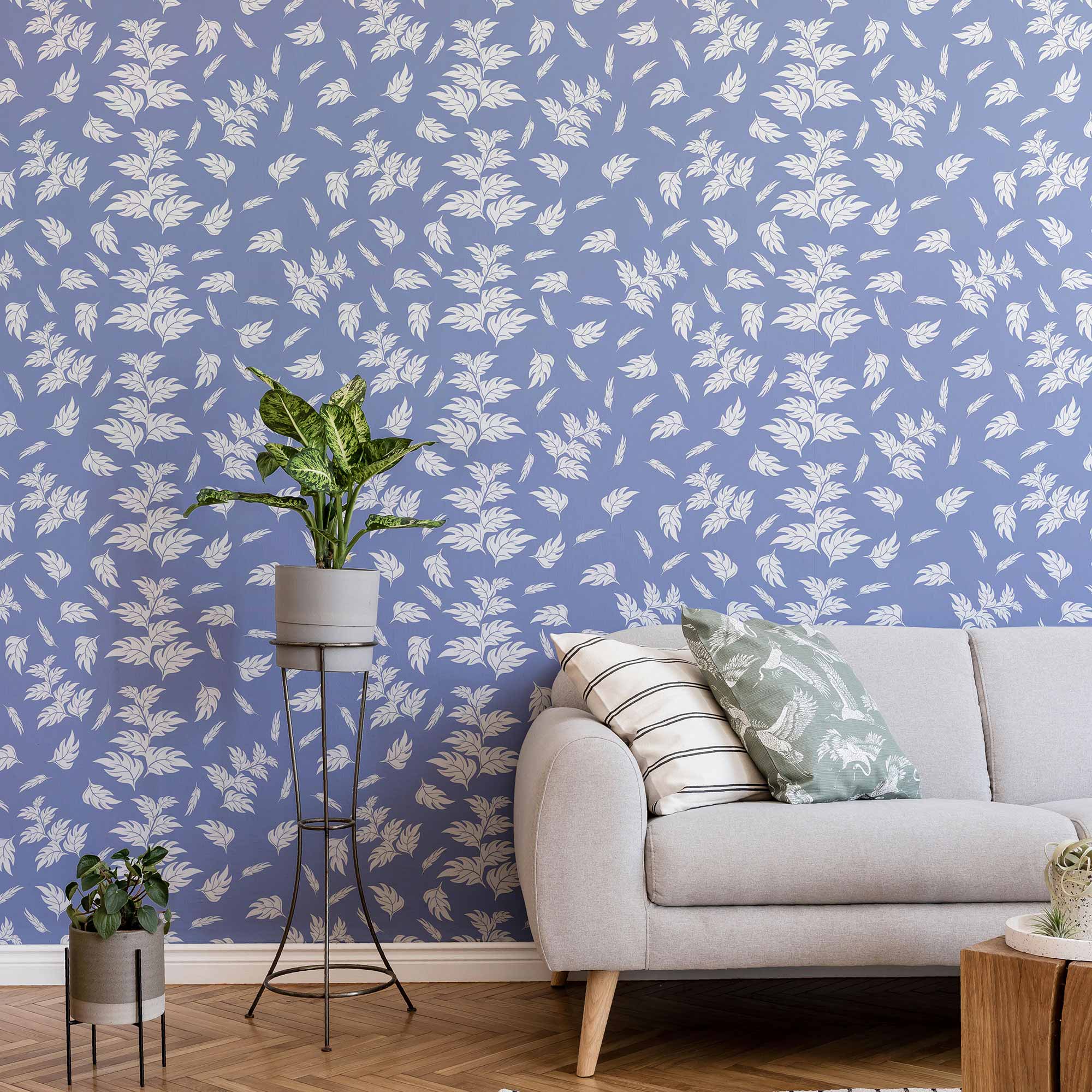 Blue Leaves Peel and Stick Removable Wallpaper - Self-Adhesive Decorative Wall Covering for Bedroom, Living Room, Nursery & Office Decor