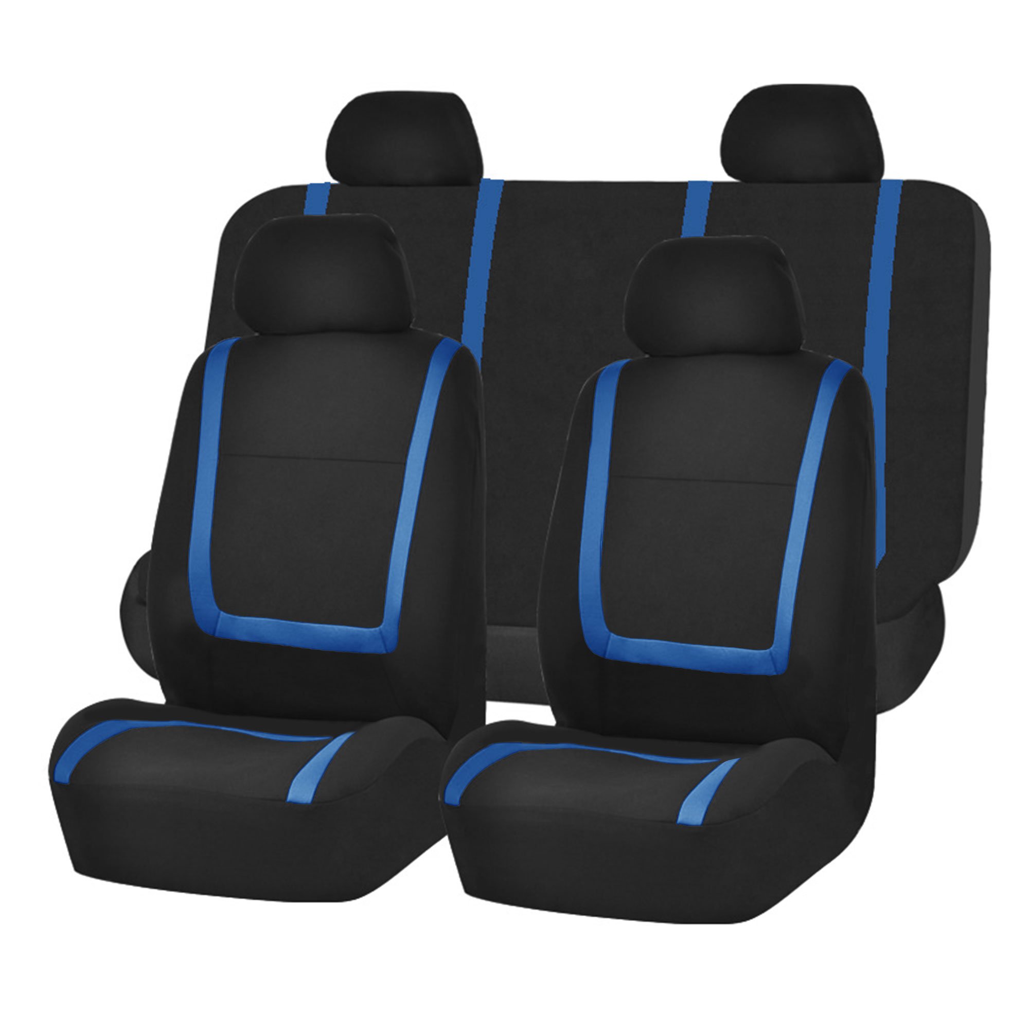 TLH Automotive Car Seat Covers - Universal Fit Full Set with Steering Wheel Cover & Seat Belt Pads - Premium Flat Cloth Design in Blue - Perfect for Cars, Trucks & SUVs - Enhance Comfort & Protect Your Vehicle Interior