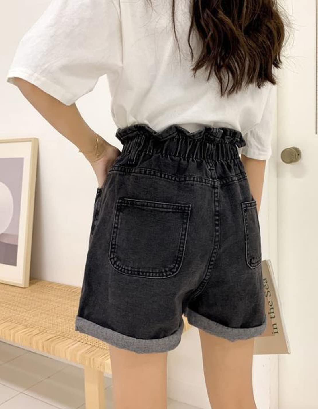 VIEWON Women's High Waist Stretch Denim Shorts - Elastic Comfort Fit Rolled Hem Cotton Casual Shorts with Pockets | Perfect for Summer Outfits, Beach Vacations & Weekend Wear