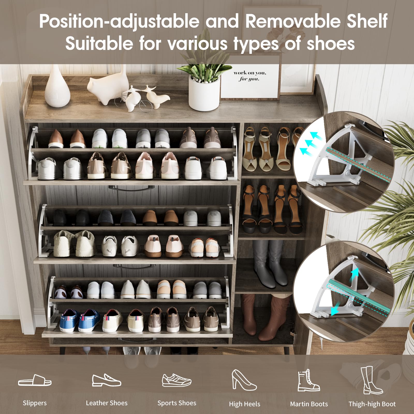 Maupvit 3-Drawer Shoe Cabinet with Mirror - Slim Shoe Organizer for Entryway & Hallway