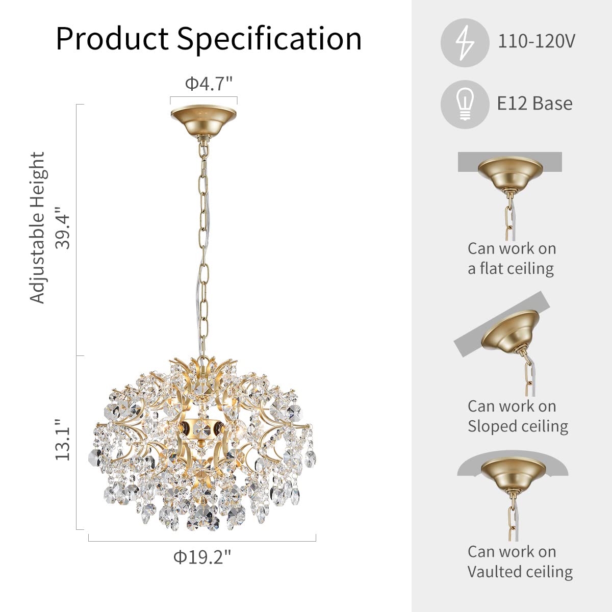 Modern Crystal Chandelier Pendant Light - 13.1