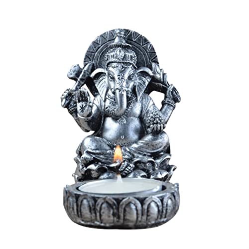 Handcrafted Resin Elephant God Statue - Ganesha Candle Holder & Home Decor for Office Desk, Party Gift, Indian Style Tabletop Decoration | Perfect for Yoga Studios, Meditation Spaces & Cultural Home Décor