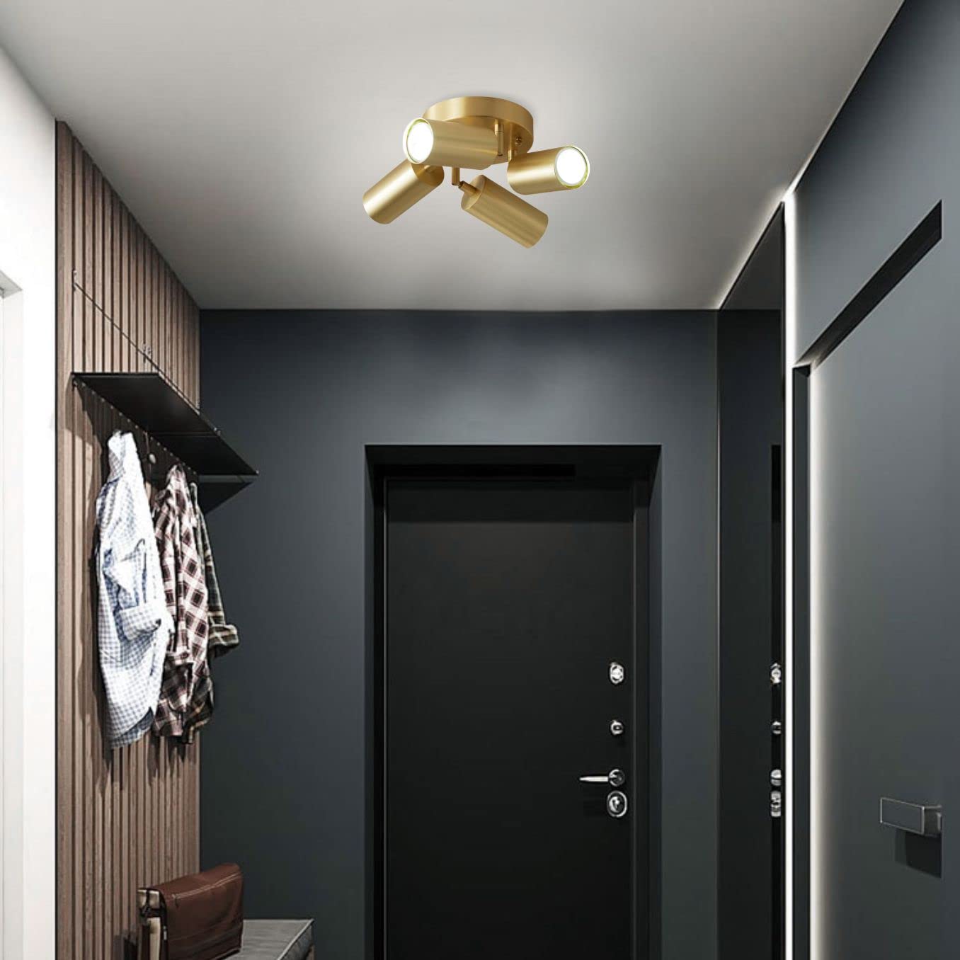 KCO Lighting Modern 4-Light LED Track Lighting Fixture - Adjustable Gold Brass Ceiling Spotlights with Rotatable Heads | Perfect for Kitchen, Living Room, Bedroom & Home Office Lighting