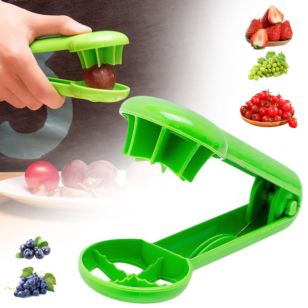 2024 New Cherry Tomato Strawberry Grape Cutter - 4-in-1 Fruit Slicer Tool for Toddlers, Perfect for Grape Quartering, Fruit Salad Prep & Cake Decoration (Green) - Ideal for Kids' Snacks, Party Platters & Healthy Meal Prep