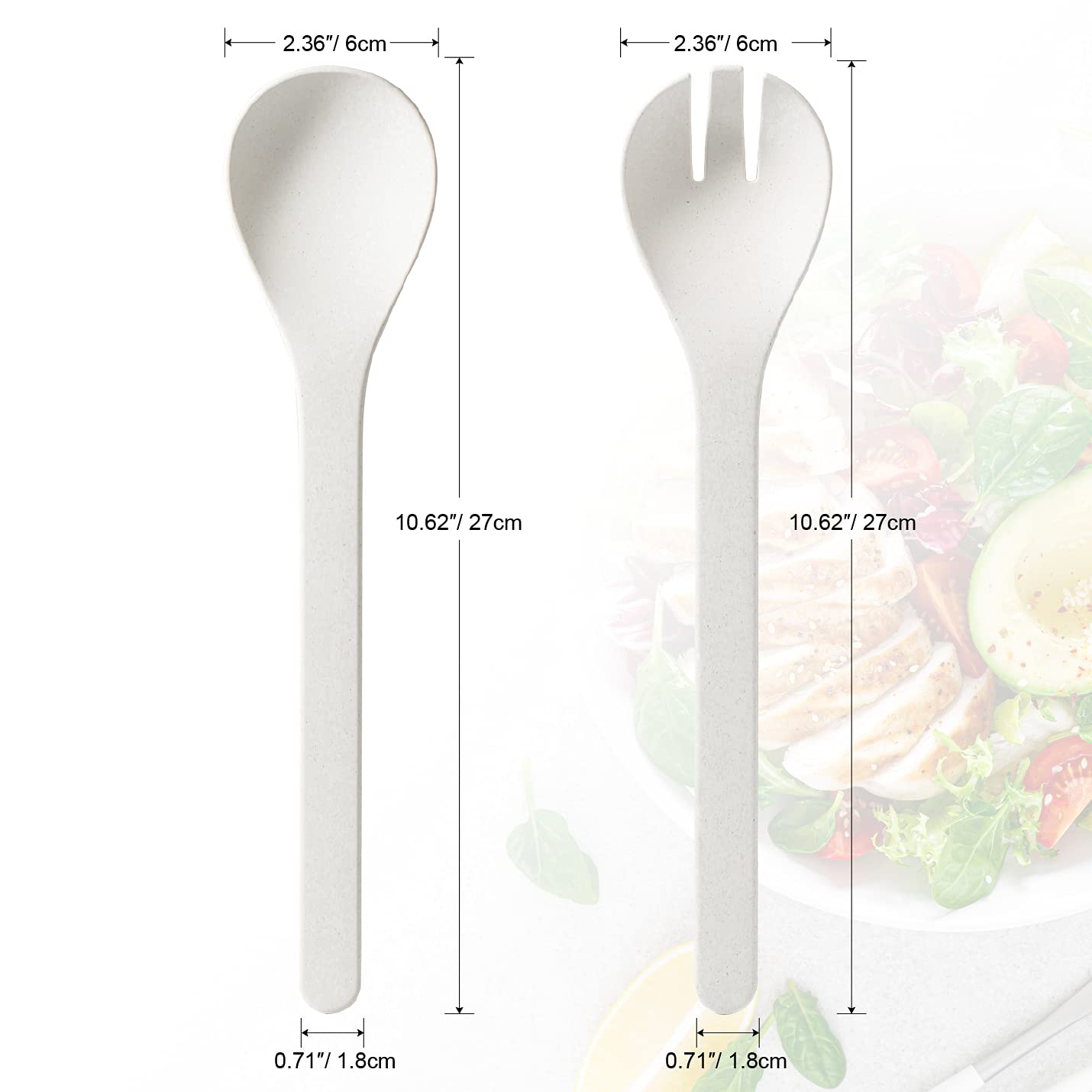 LEKOCH Eco-Friendly Plant-Based Salad Servers Set - Reusable Salad Fork & Spoon, Microwave & Dishwasher Safe - Perfect for Christmas, Kitchen, Home, RV & Camping (White) - Ideal for Picnics, Parties & Outdoor Dining