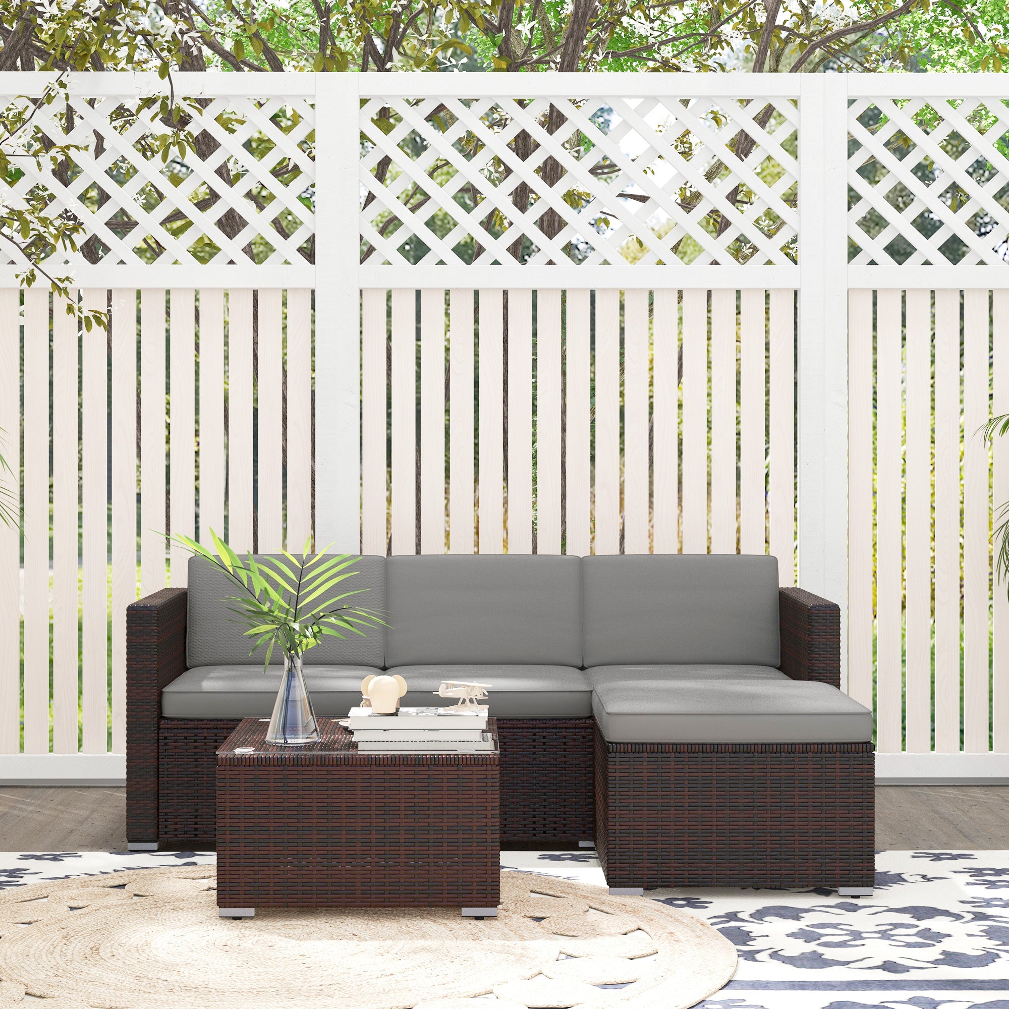 Outsunny 5-Piece Patio Furniture Set with Soft Cushions, Waterproof Grey Corner Sofa for Outdoor Garden, Backyard, and Poolside Relaxation