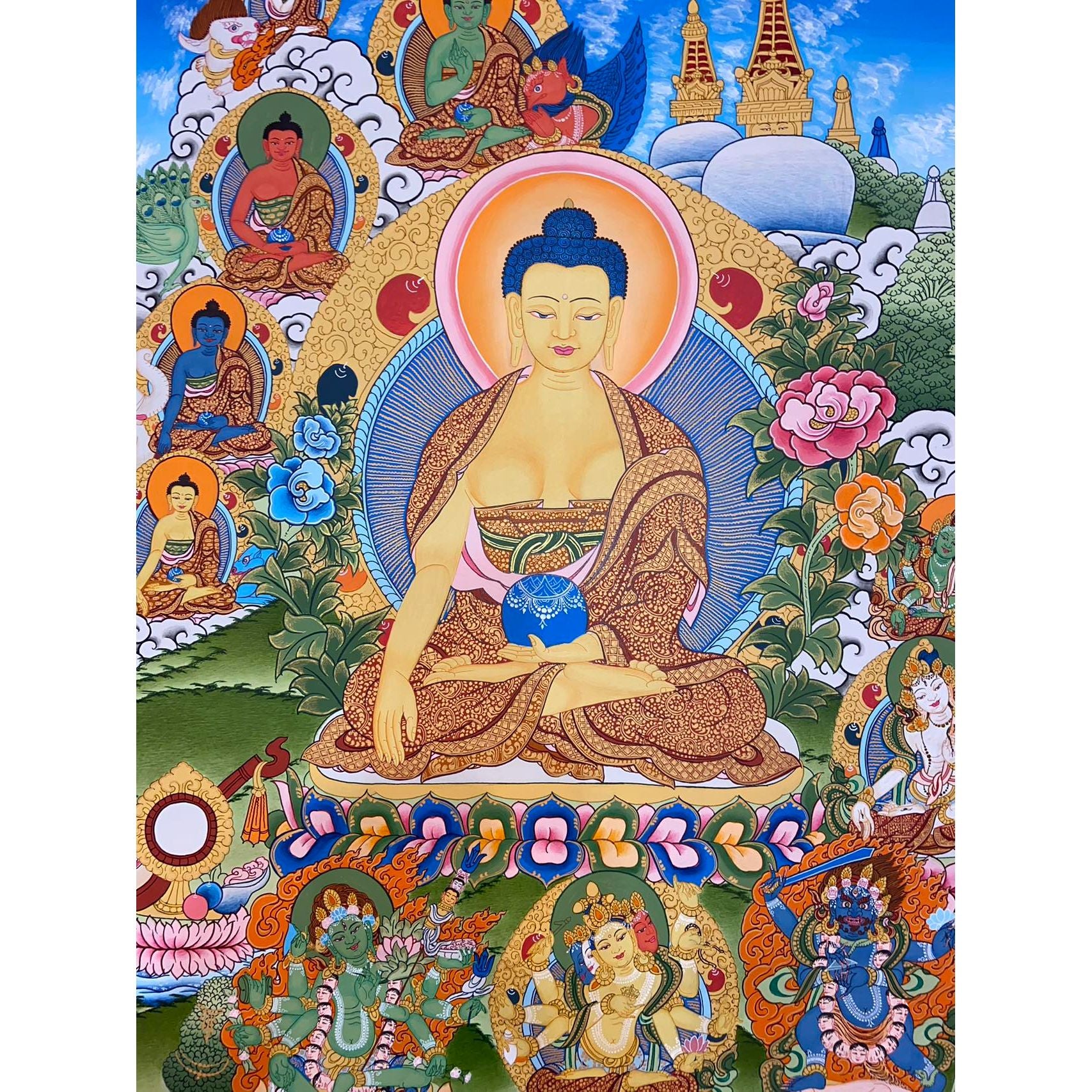 Authentic Shakyamuni Buddha Thangka Painting - Handmade Tibetan Buddhist Wall Art for Meditation & Home Decor | Perfect for Yoga Studios, Spiritual Spaces & Gift Giving
