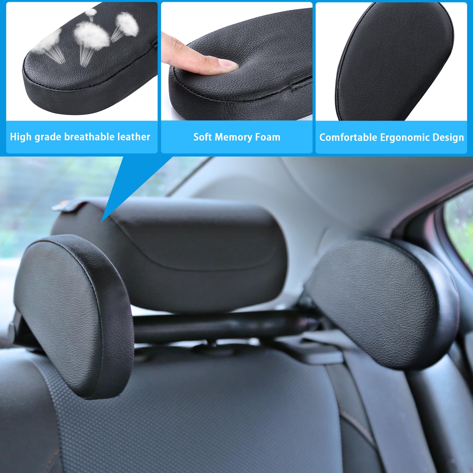 Comfortable Car Headrest Pillow for Neck & Shoulder Support - Travel Sleeping Pillow for Kids, Adults & Seniors - Perfect for Long Road Trips, Airplane Travel & Office Naps