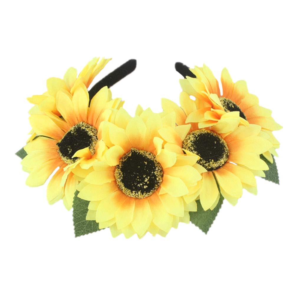 FOMIYES Sunflower Headband for Women - Floral Hair Hoop with Clips, Wedding Bridal Beach Hair Accessories - Perfect for Parties, Vacations & Boho Style Outfits