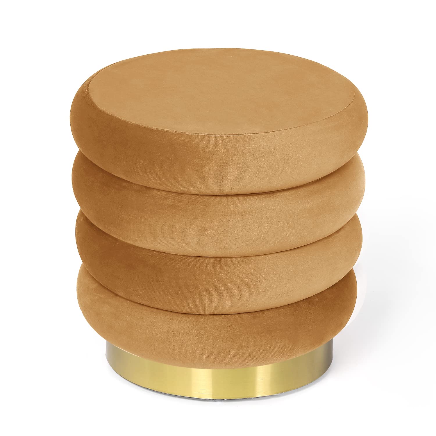 Homebeez 15.9 Inch Velvet Round Modern Storage Ottoman Coffee Table with Gold Base - Orange | Contemporary Living Room Furniture for Small Spaces, Bedroom Footrest & Extra Seating