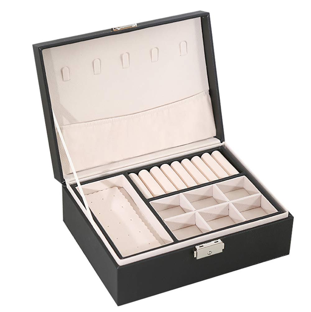 Stylish 2-Layer Lockable Jewelry Organizer Box for Women - Large Jewelry Storage Case with Display Holder for Earrings, Rings & Necklaces - Perfect Gift & Travel Jewelry Box (Black) - Ideal for Bedroom Vanity, Closet Organization & Travel Accessories Storage