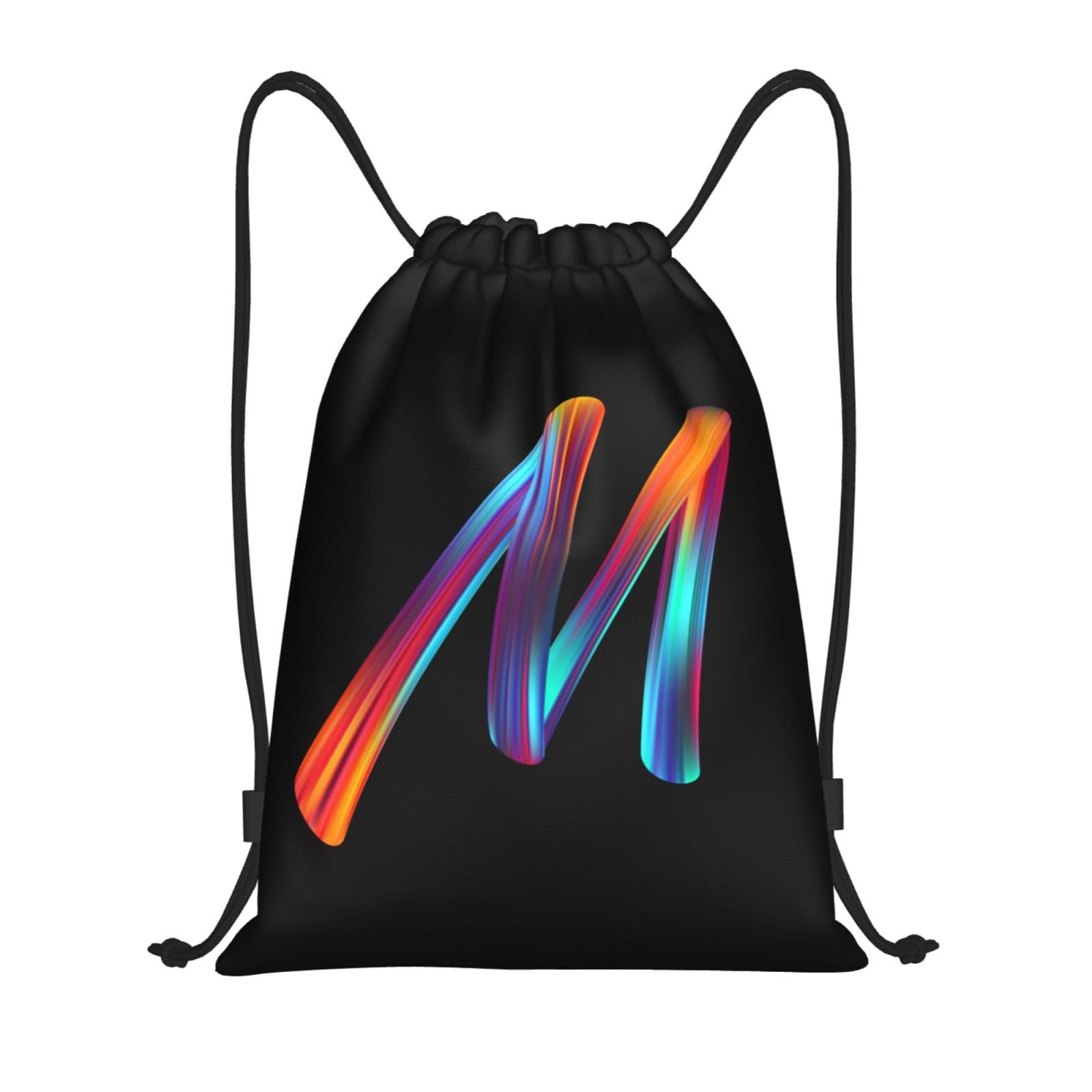 Custom Initial Drawstring Backpack - Black Cinch Sackpack for Sports, Gym, Travel, Swimming, Beach & Camping - Personalized Letter M Design - Perfect for Workouts, Vacations & Outdoor Adventures