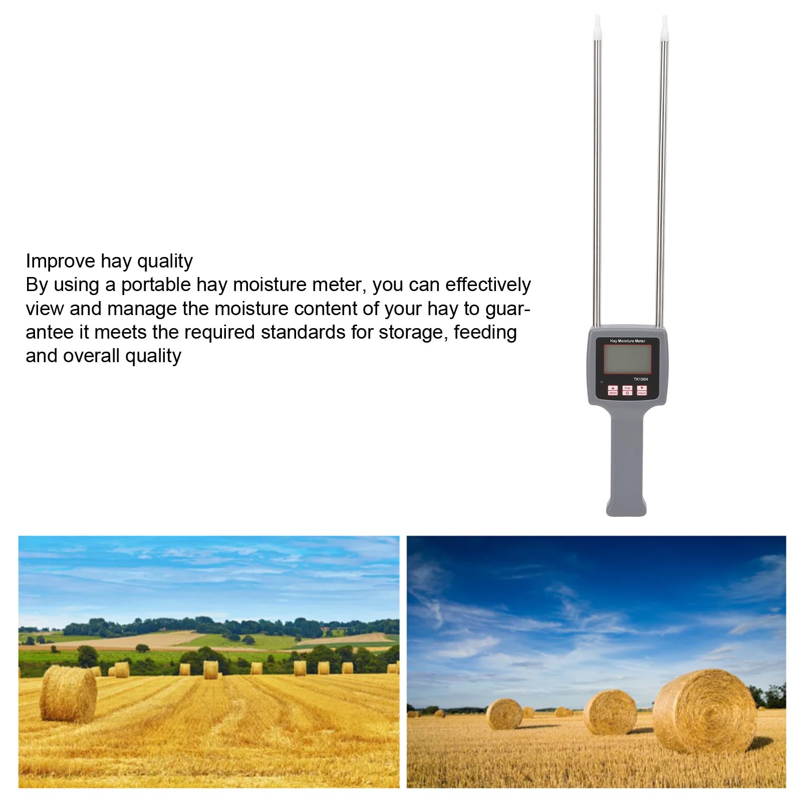 Digital Hay Moisture Meter with Probe - Portable Handheld Hay Humidity Tester for Cereal Straw, Bran, Forage Grass - Perfect for Alfalfa, Leymus Chinensis & Farm Feed Storage (Ideal for Agriculture, Livestock Farming & Hay Baling)