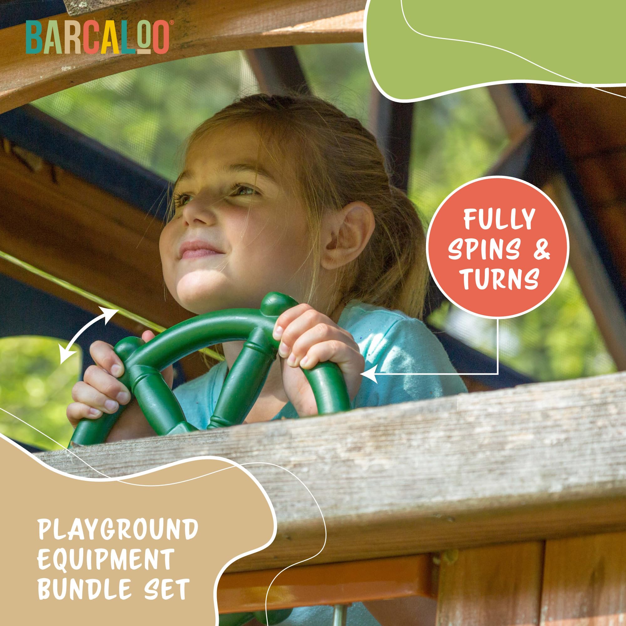 Kids Outdoor Playground Accessories - Pirate Telescope, Steering Wheel & Green Safety Handle Bars for Backyard, Playhouse, Treehouse, Jungle Gym, Swingset & Pirate Ship | Perfect for Imaginative Play & Outdoor Adventures