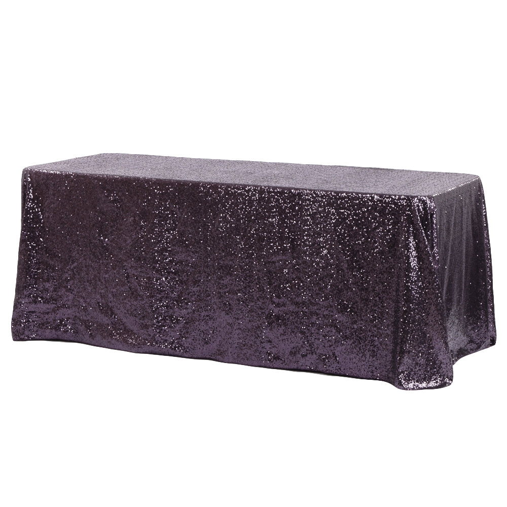 Glitz Sequin 90x132 Inch Rectangular Tablecloth - Eggplant Purple/Plum Color for Party, Wedding, and Holiday Decorations