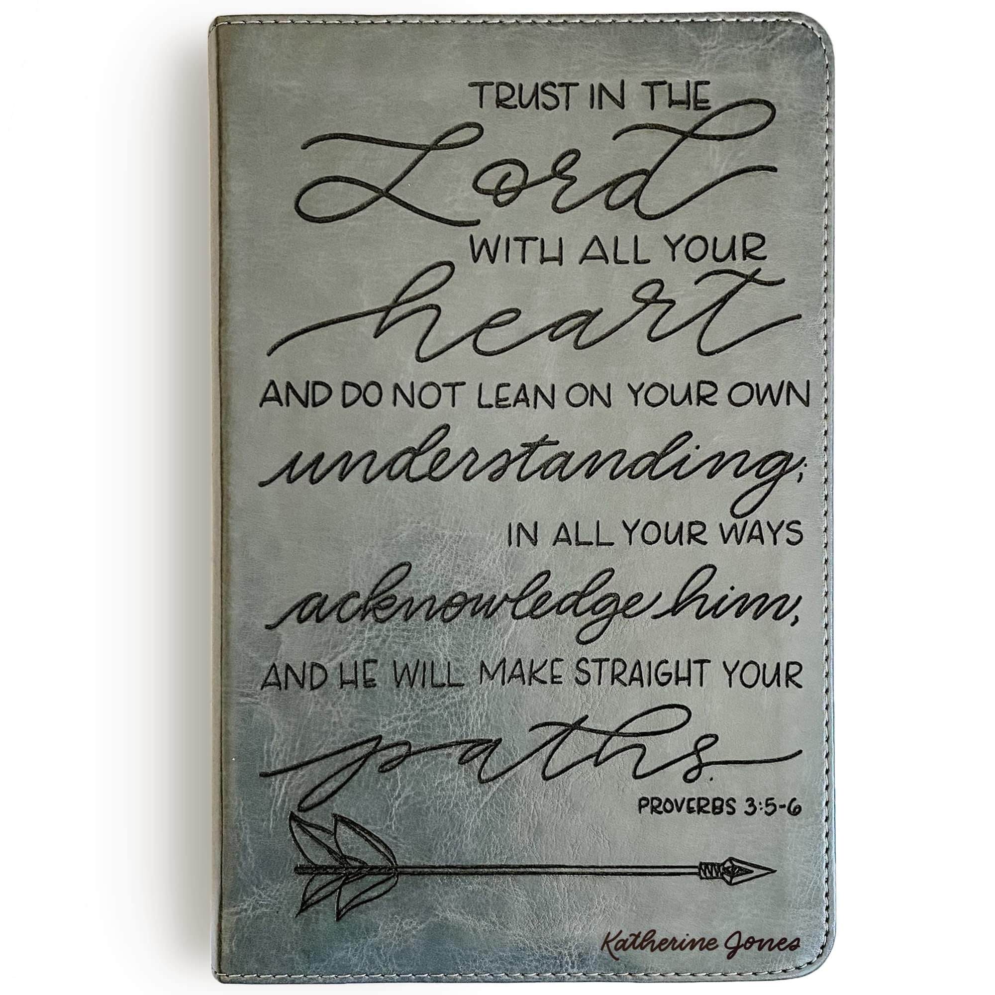 Hand Lettered & Laser Engraved ESV Bible - Gray TruTone Leather Cover Study Bible for Students | Personalized Gift with Custom Name Engraving | Perfect for Graduation, Confirmation & Daily Devotion