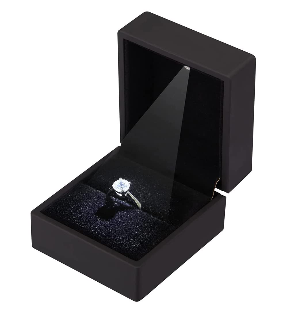 KAKKOII LED Light Jewelry Ring Box - Velvet Earrings Gift Box for Proposal, Engagement, Wedding & Anniversary - Perfect for Romantic Surprises & Special Occasions (Black)