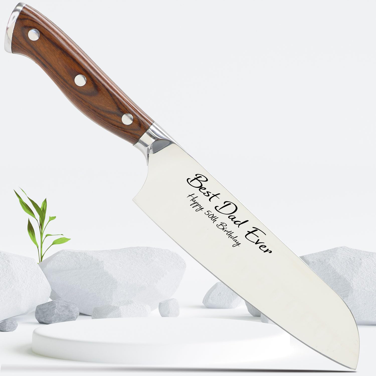 Premium 9-Inch Santoku Knife - Professional Stainless Steel Kitchen Chef Knife with Custom Engraving | Perfect for Slicing, Dicing & Chopping Vegetables, Meat & Fish