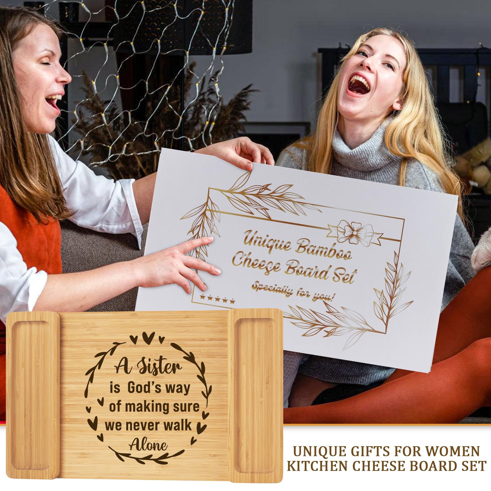 Best Sister Gifts for Birthday, Christmas & Friendship - Unique Cheese Board Set for Women, Bestie & BFF - Perfect for Wine Nights, Charcuterie & Sister Bonding Moments
