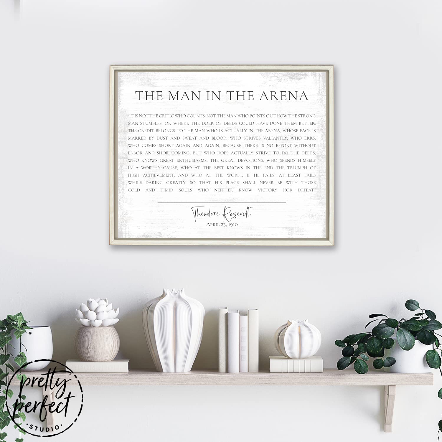 The Man in The Arena Framed Wall Art - Theodore Roosevelt Inspirational Quote Print for Home & Office Decor | Motivational Speech Poster | Gym, Study Room & Workspace Decor