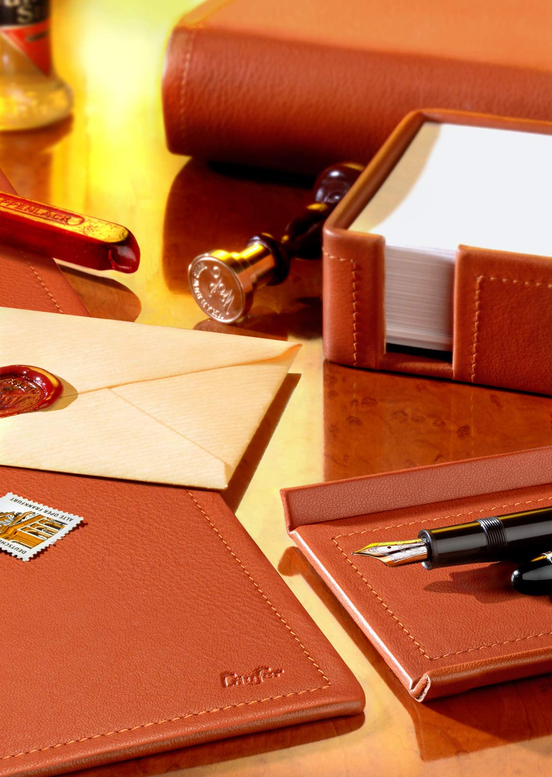 Premium Leather Desk Set with Paper Basket - Elegant Office Accessories for Home & Workspace | Terracotta Style for Organized Desks