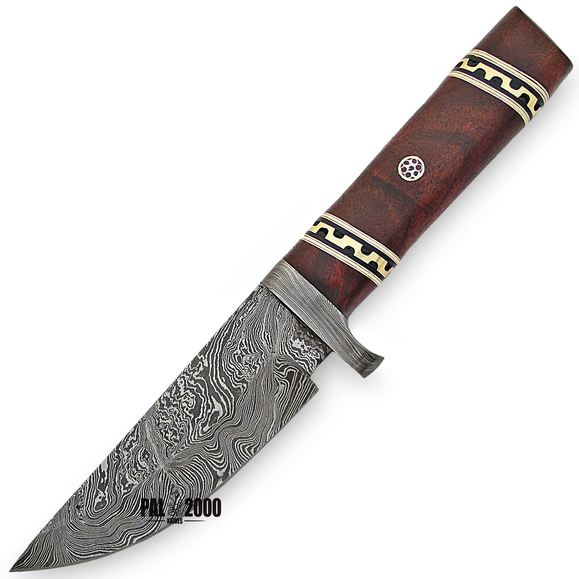 Handmade Damascus Steel Custom Knife with Solid Rosewood Handle - Ssap-9916 in Black, Brown & Gray | Perfect for Outdoor Camping, Hunting & Kitchen Use