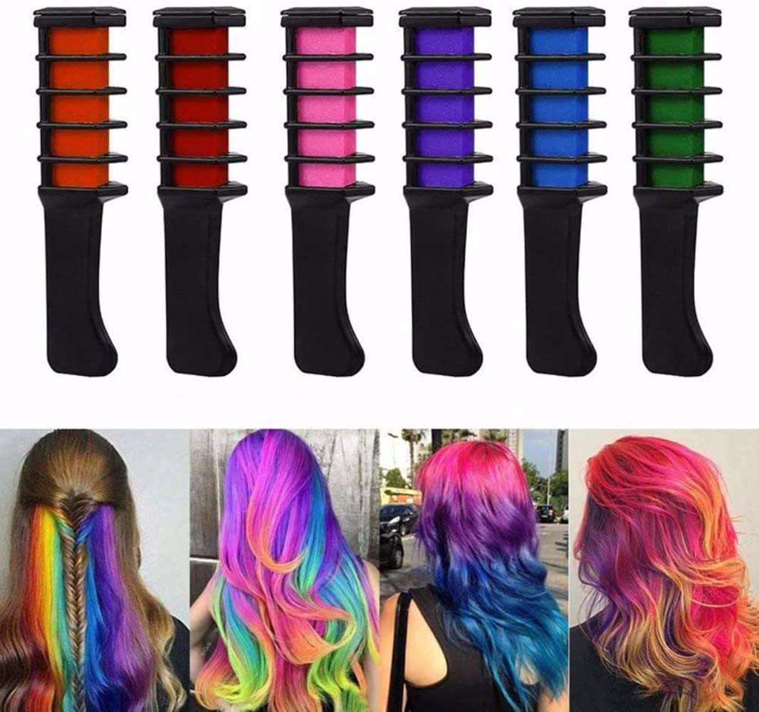 YMZ 6-Piece Disposable Hair Chalk Comb Set - Non-Toxic Temporary Hair Color for Kids & Adults | Perfect for DIY Hair Dyeing, Parties, Halloween, Christmas & Cosplay Costumes