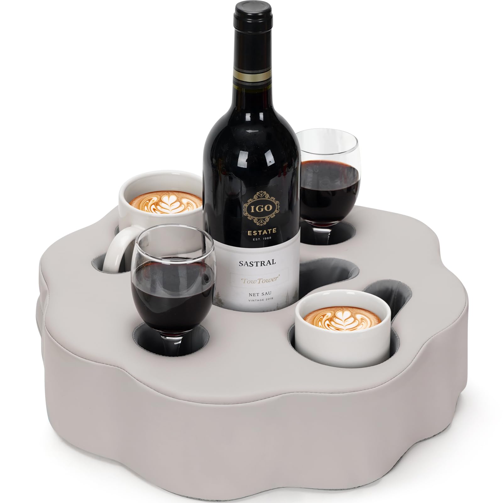 PU Grey Couch Cup Holder Pillow - Sofa Drink Holder for Drinks, Remotes, Phones & Snacks | Multi-Use Caddy for Bed, Car, Picnic, Beach & RV | Perfect for Home, Travel & Outdoor Relaxation