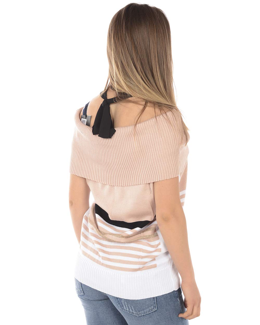 Women's Pink and White Pullover Sweater Size L - Cozy Knit Top for Casual Wear, Office, and Fall Outfits