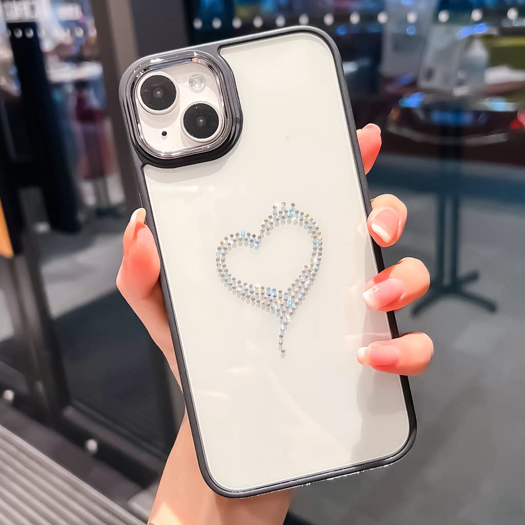 BANAILOA iPhone 14 Case for Women - Sparkling Rhinestone Glitter Phone Cover with Heart Design, Hard PC + Soft TPU Protective Case (Black) | Perfect Gift for Birthday, Valentine's Day & Everyday Use