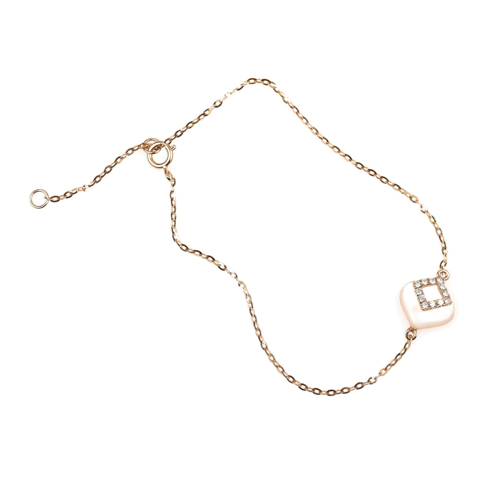 14K Rose Gold Mother of Pearl & Diamond Cutout Station Bracelet - Elegant Dainty Jewelry for Women, Perfect for Weddings, Parties & Everyday Wear