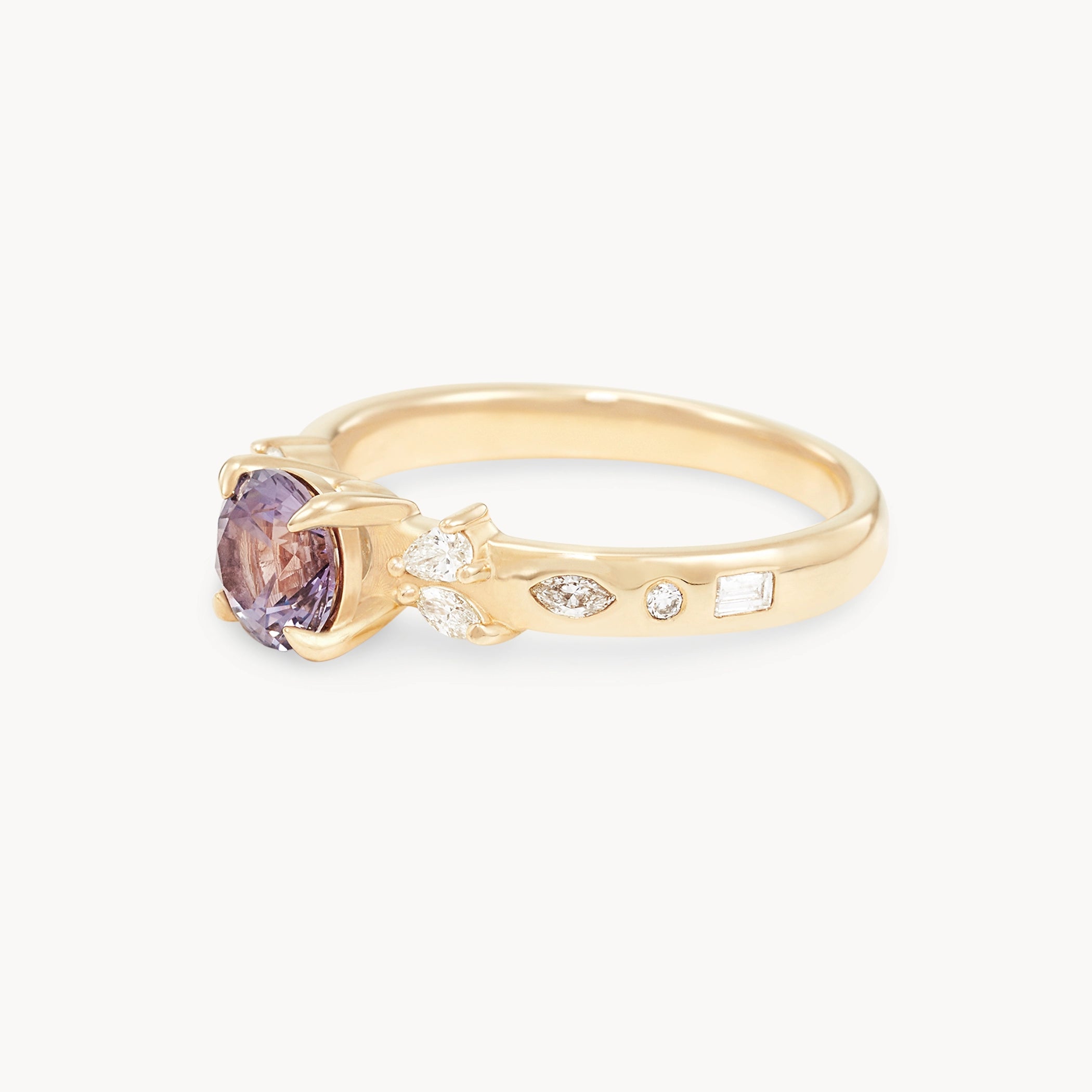 Unique 14K Yellow Gold Round Sapphire Blush Cascade Ring – Elegant Jewelry for Weddings, Anniversaries & Special Occasions