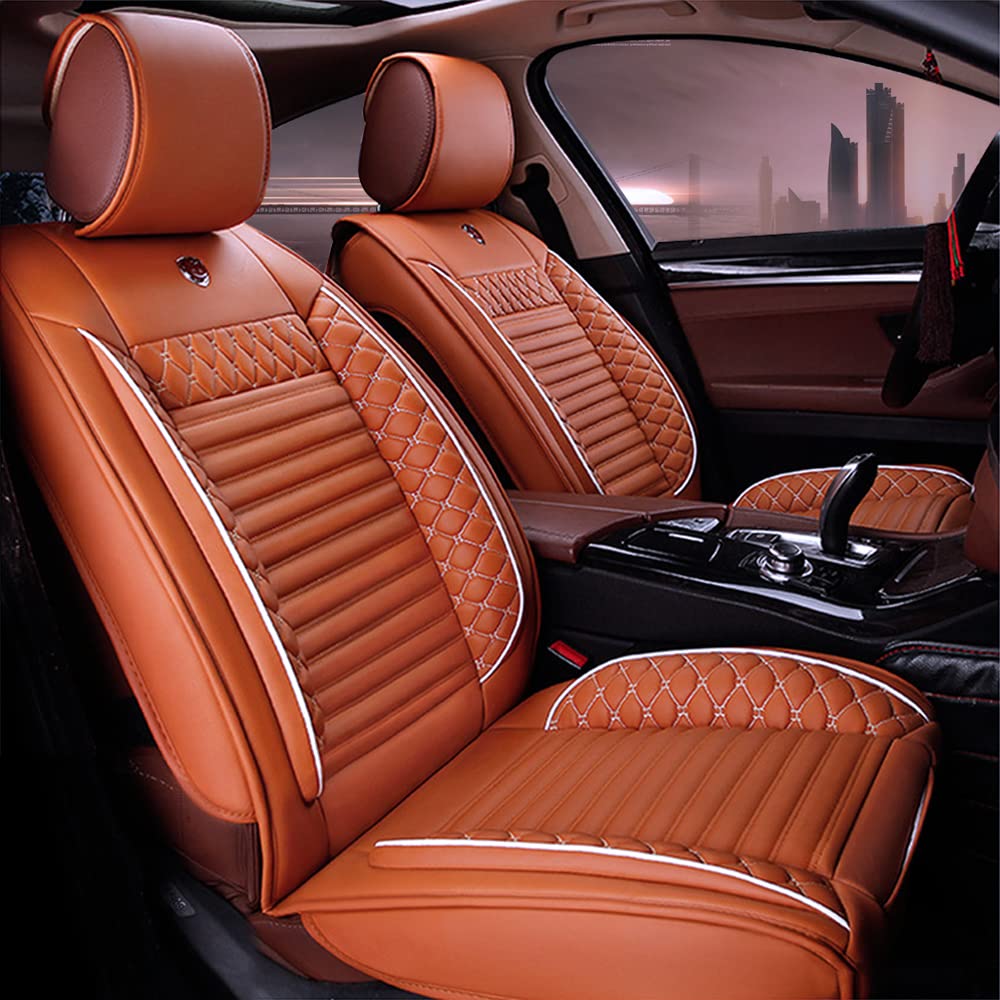 Premium PU Leather Car Seat Covers for Mercedes-Benz CL CLA CLK CLS ML GL GLA GLC GLE GLK GLS SL - 5-Seat Full Set Needlework Cushion Protector (Cayenne Color) - Perfect for Daily Commute, Road Trips & Luxury Car Protection