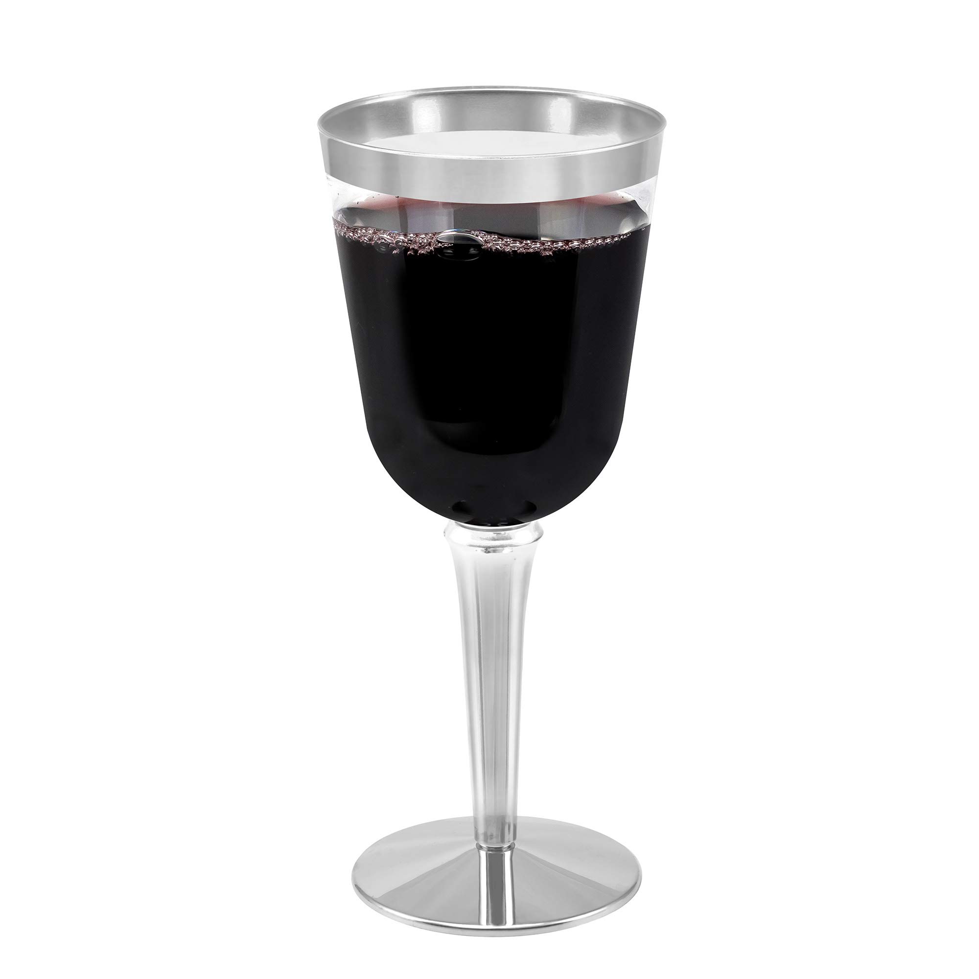 50-Pack Premium Clear Hard Plastic Wine Glasses with Silver Rim - 10 oz. Large Disposable Cups for Weddings, Parties, Events & Home Entertaining | Elegant Drinkware by BloominGoods