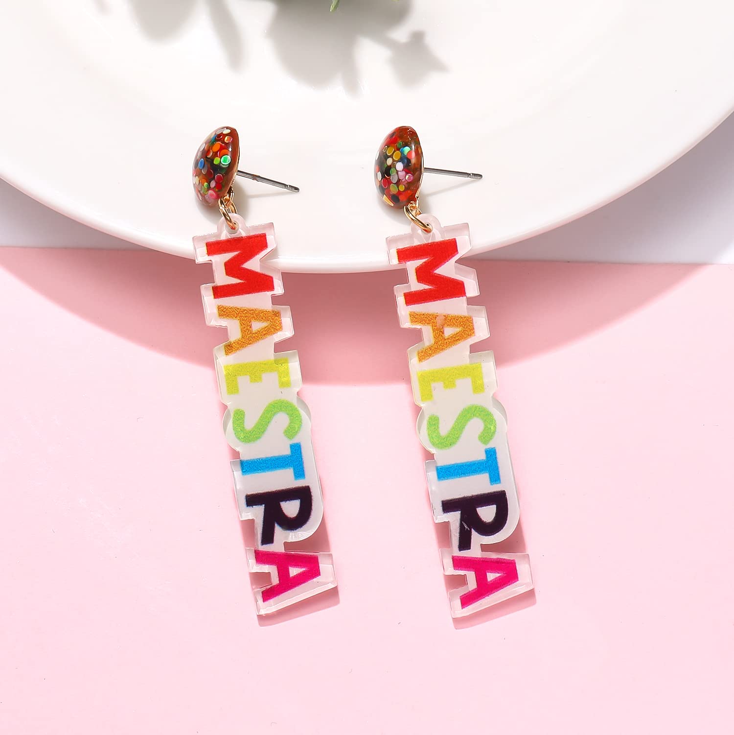 Lightweight Acrylic MAESTRA Drop Dangle Earrings for Women - Hypoallergenic Spanish Bilingual Teacher Jewelry - Funny Teacher Appreciation & Back to School Gift - Perfect for Classroom Wear, Teacher Week & Graduation Celebrations