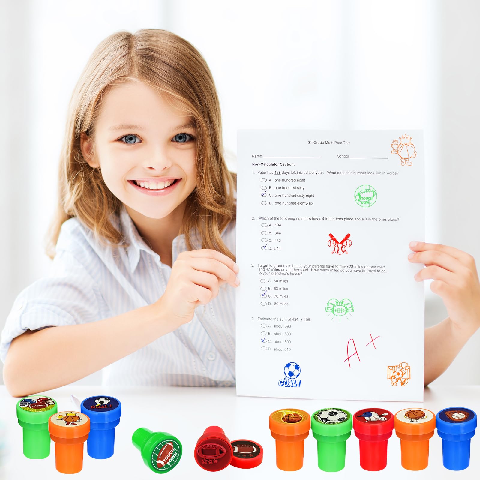 24-Piece Sports Themed Stampers Set for Kids - Football, Basketball, Baseball & Soccer Party Favors, Classroom Rewards, Goody Bag Fillers - Perfect for Birthday Parties, School Incentives & Sports-Themed Events