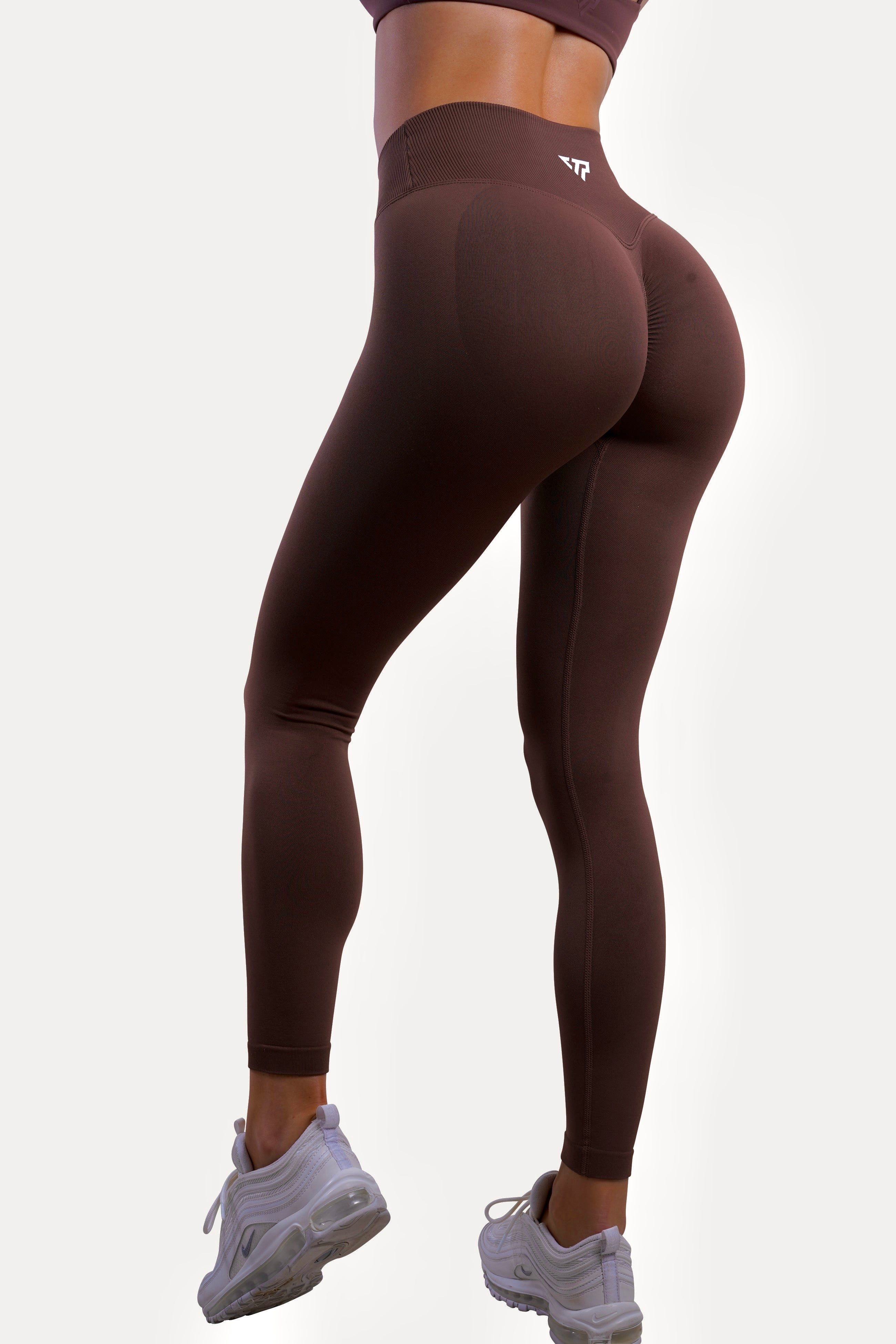Core V Waist Leggings for Women - High Waist Tummy Control Yoga Pants - Comfortable Workout Leggings in Espresso Brown - Perfect for Yoga, Running & Gym